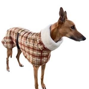 The tan Lumberjack Greyhound deluxe coat flanno check design plush Sherpa & polar fleece machine washable image 8