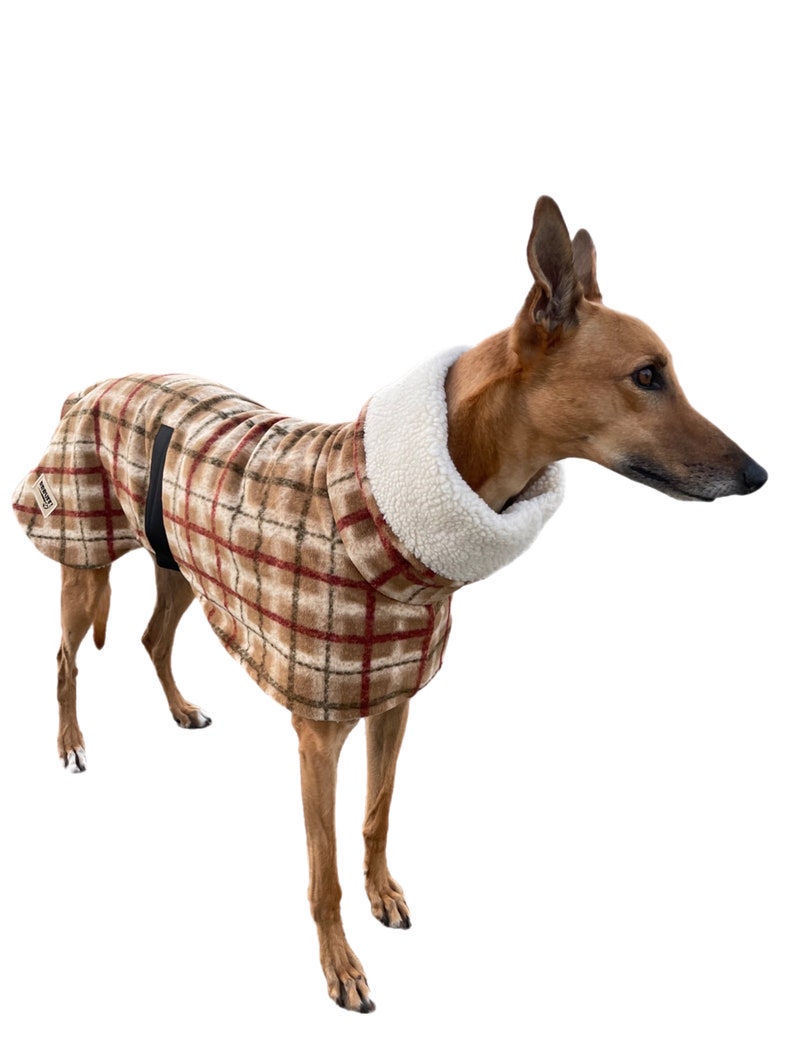 The tan Lumberjack Greyhound deluxe coat flanno check design plush Sherpa & polar fleece machine washable image 8