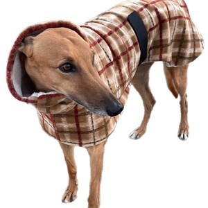 The tan Lumberjack Greyhound deluxe coat flanno check design plush Sherpa & polar fleece machine washable image 2