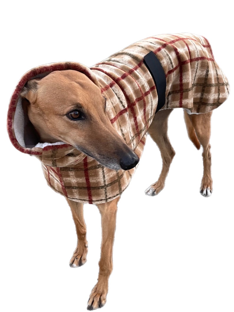 The tan Lumberjack Greyhound deluxe coat flanno check design plush Sherpa & polar fleece machine washable image 2