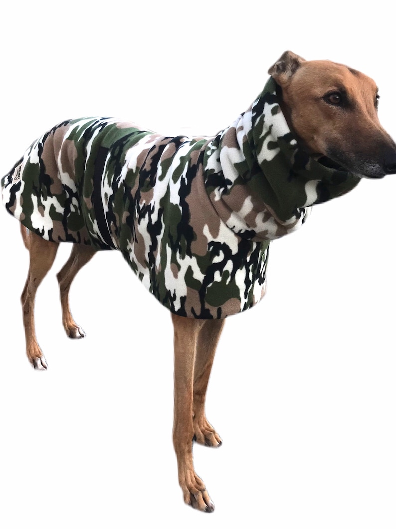 Green Camouflage deluxe greyhound coat in extra thick double polar fleece Sherpa lined, with extra wide hoodie Bild 6