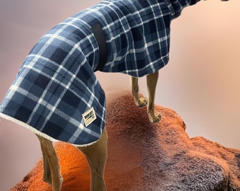 The Lumberjack Greyhound deluxe coat navy blue check design plush Sherpa &  polar fleece machine washable