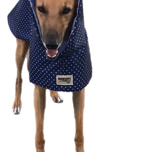 Navy blue with white dots Ultra lightweight Greyhound raincoat deluxe style in weatherproof nylon afbeelding 6