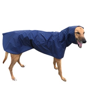 Navy blue with white dots Ultra lightweight Greyhound raincoat deluxe style in weatherproof nylon afbeelding 5