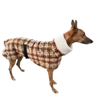 The tan Lumberjack Greyhound deluxe coat flanno check design plush Sherpa & polar fleece machine washable image 7