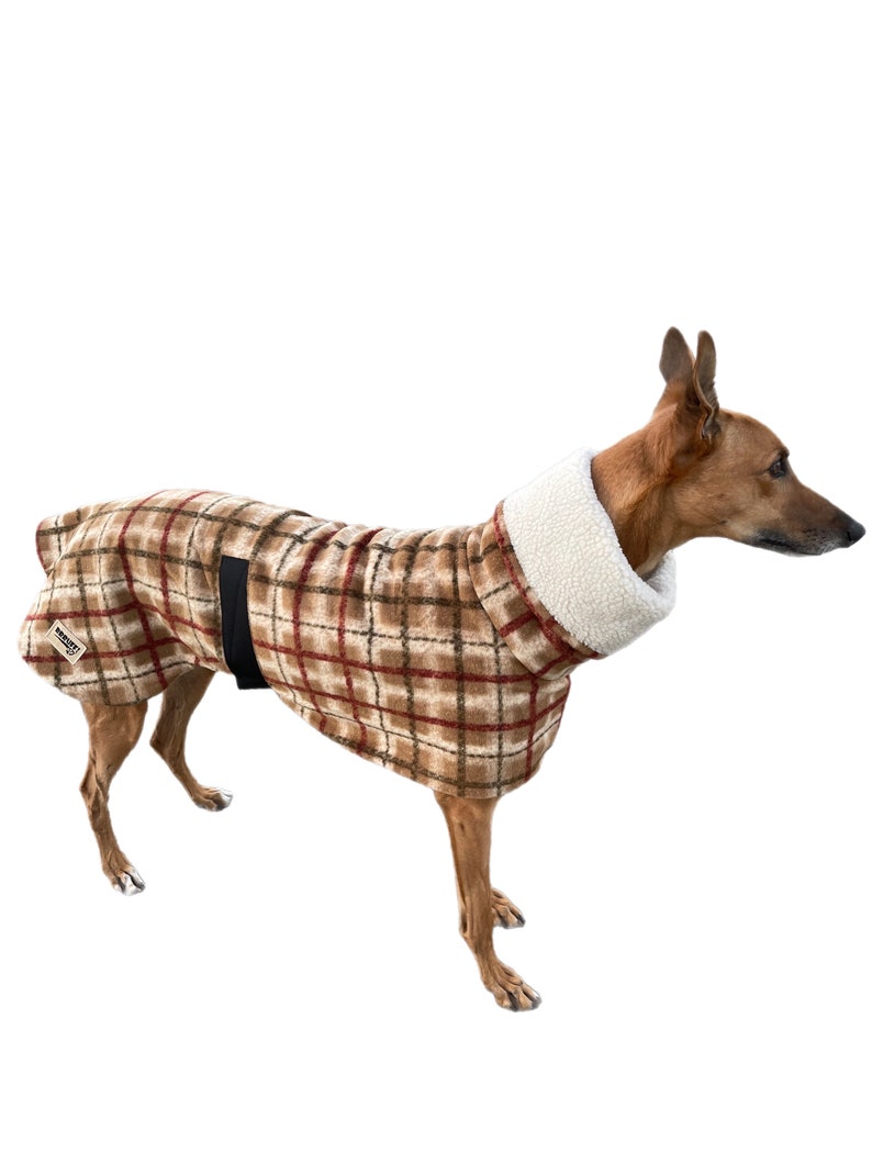 The tan Lumberjack Greyhound deluxe coat flanno check design plush Sherpa & polar fleece machine washable image 7