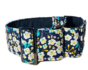 Spring flowers cotton covered Greyhound martingale collar 50mm wide cotton fresh design super soft