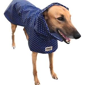 Navy blue with white dots Ultra lightweight Greyhound raincoat deluxe style in weatherproof nylon afbeelding 4