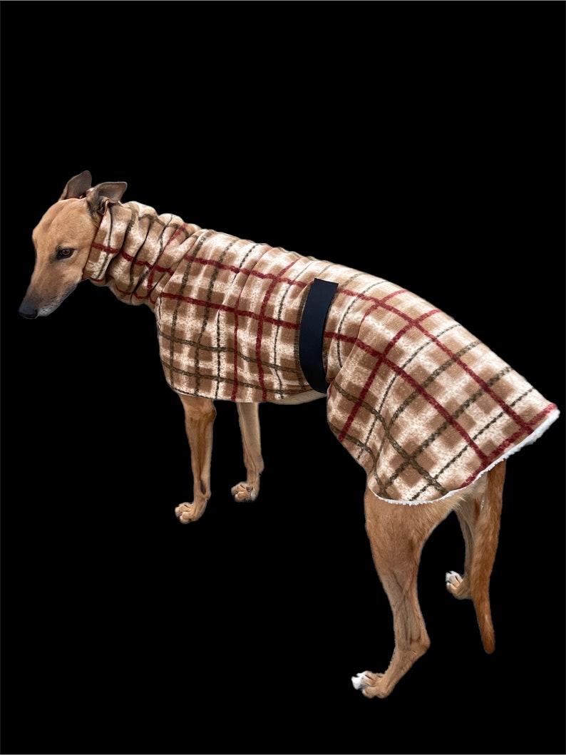 The tan Lumberjack Greyhound deluxe coat flanno check design plush Sherpa & polar fleece machine washable image 9