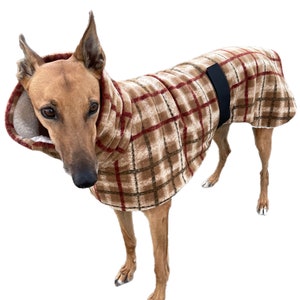 The tan Lumberjack Greyhound deluxe coat flanno check design plush Sherpa & polar fleece machine washable image 1