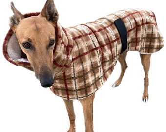 The tan  Lumberjack Greyhound deluxe coat flanno check design plush Sherpa &  polar fleece machine washable