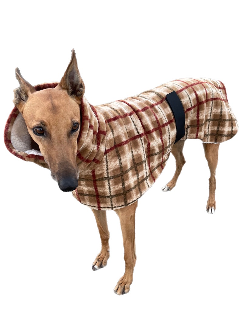 The tan Lumberjack Greyhound deluxe coat flanno check design plush Sherpa & polar fleece machine washable image 1