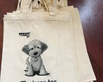 tote bag oodle puppy dog lovers cotton calico market toys shopping gift dog lover Christmas