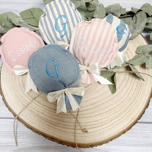 Bomboniere palloncino portaconfetti sacchetto stoffa battesimo nascita comunione matrimonio personalizzato con nome o iniziale