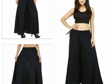 Pantaloni palazzo in cotone a gamba larga Boho Yoga Block Pigiama estivo Abbigliamento da spiaggia Pantaloni a pois neri e bianchi a pois Pantaloni a pieghe alla caviglia
