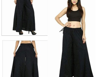 Palazzo Trousers Cotton Wide Leg Bohemian Yoga Block Summer Pyjamas Beach Wear Polka dot Black White Dot Pants Clouttes Ankle Pleated