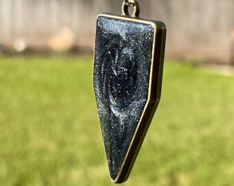 Black and Silver in Bronze Arrowhead Pendant Necklace