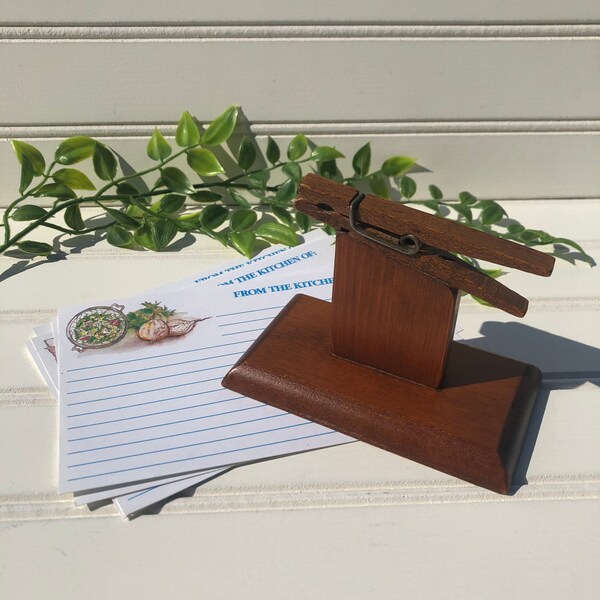 Vintage Wooden Note Holder, Clothespin Message Keeper, Office Desk Organizer, Handmade, Co- Worker Gift