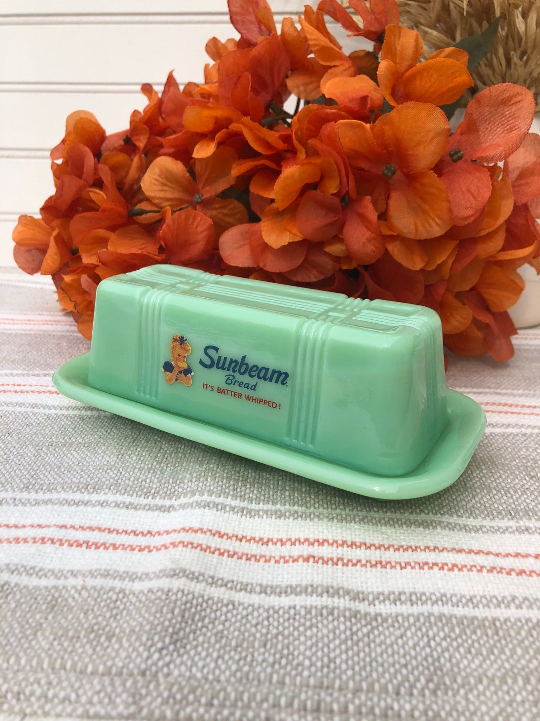 Vintage Jadeite Green Butter Dish Sunbeam Bread Table Decor Etsy