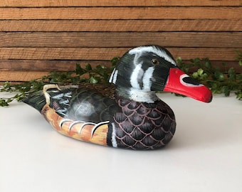 Wooden Duck, Vintage Hand Carved Mallard Duck Collectible Decoy, Coastal Cottage Mantel Decor, Duck Hunters Gift, Gift for Him/ Dad