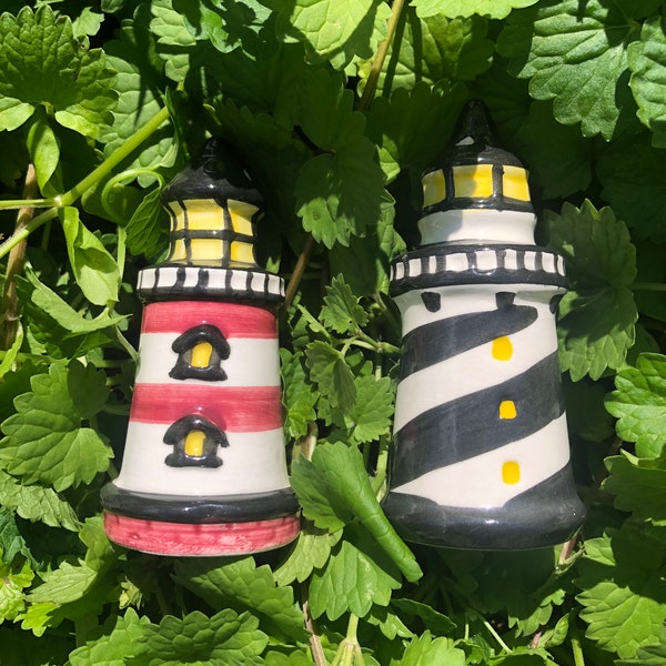 Vintage Lighthouse Salt & Pepper Shakers Set, Beach House Kitchen Essentials, Nautical Dining Table Decor