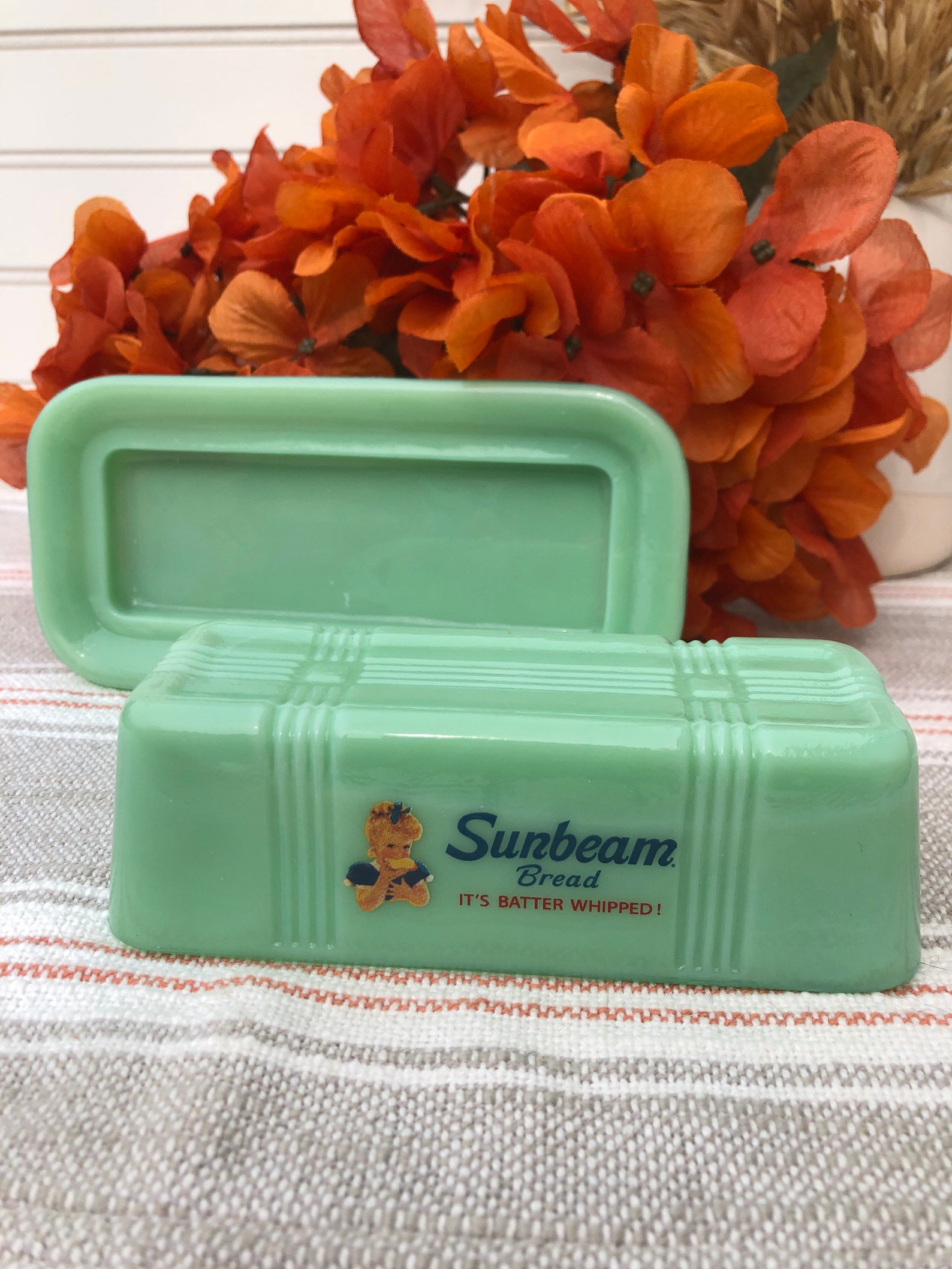 Vintage Jadeite Green Butter Dish Sunbeam Bread Table Decor Etsy