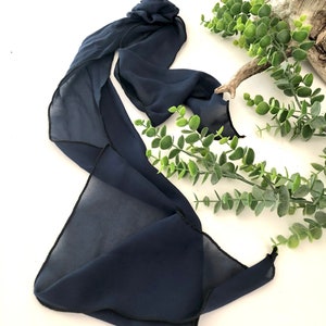 Lovely Vintage Scarf, Navy Blue with Flower Clip, Long Ladies Scarves, Spring Summer Fall, Neck Hair Purse Accessories, Gift For Her
