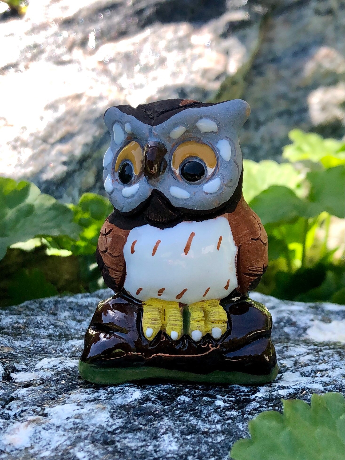 Vintage Mini Owl Statue, Miniature Perched Owl Figurine, Spooky Season Decor, Handcrafted, Collectib