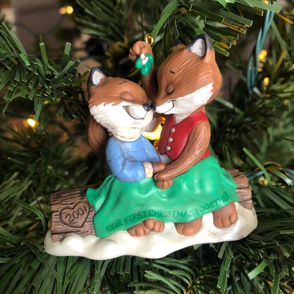 Vintage Hallmark Vår första jul tillsammans julgransprydnad, 2001 Hallmark Souvenir, Skogsmarksprydnad, Julgran, Julgransdekoration