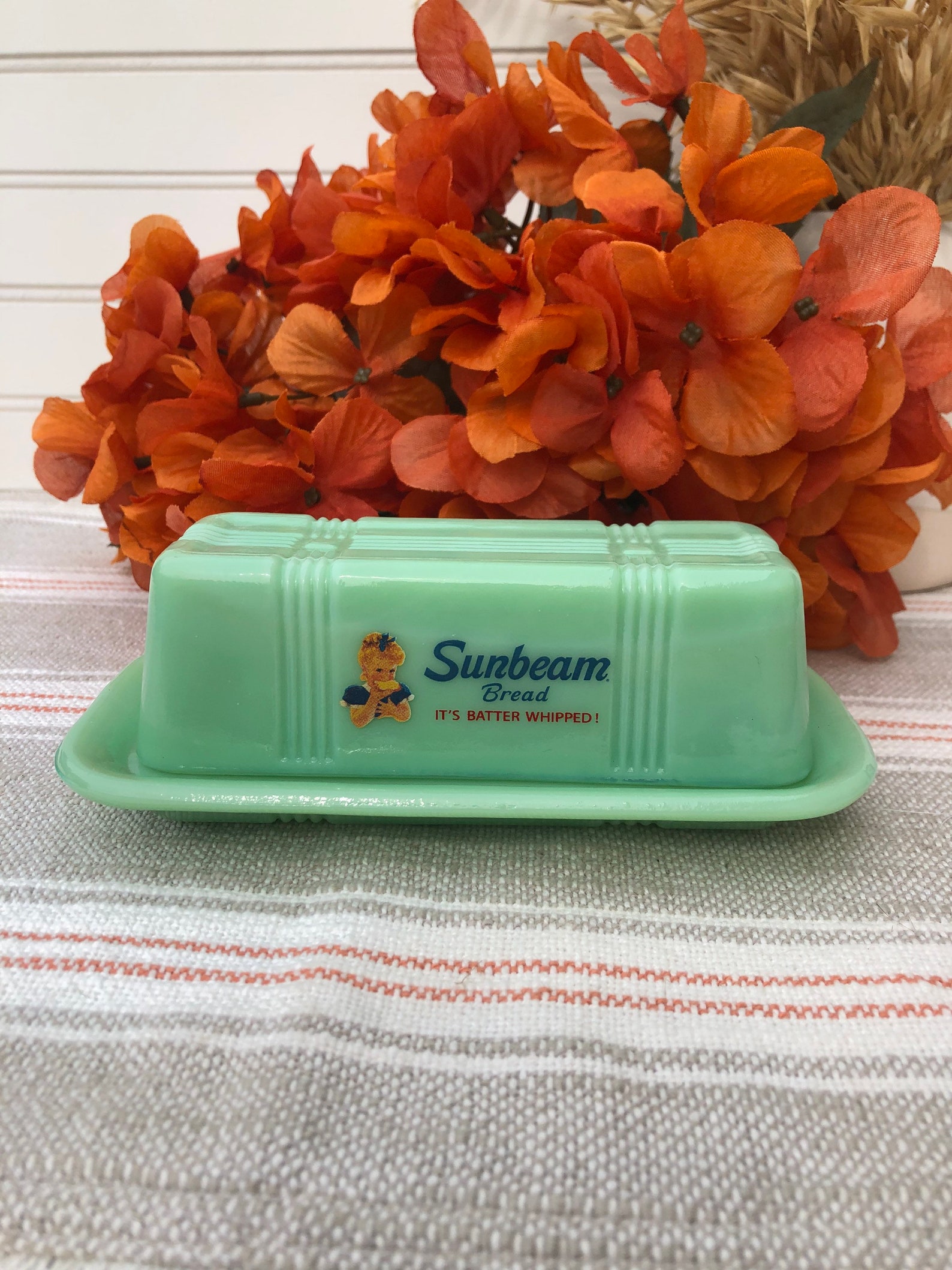 Vintage Jadeite Green Butter Dish Sunbeam Bread Table Decor Etsy