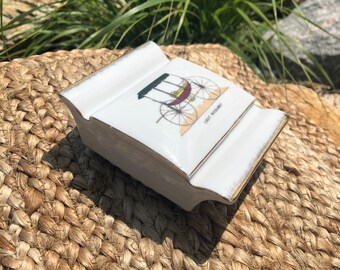 Vintage Japanese Porcelain Cigarette Ashtray/ Box, Japanese Trinket Dish with Lid, Featuring the Light Rockaway Buggy, Jewelry/ Key Storage