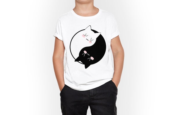 Ying Yang Cat Funny Kids Childrens T-Shirt tee TShirt