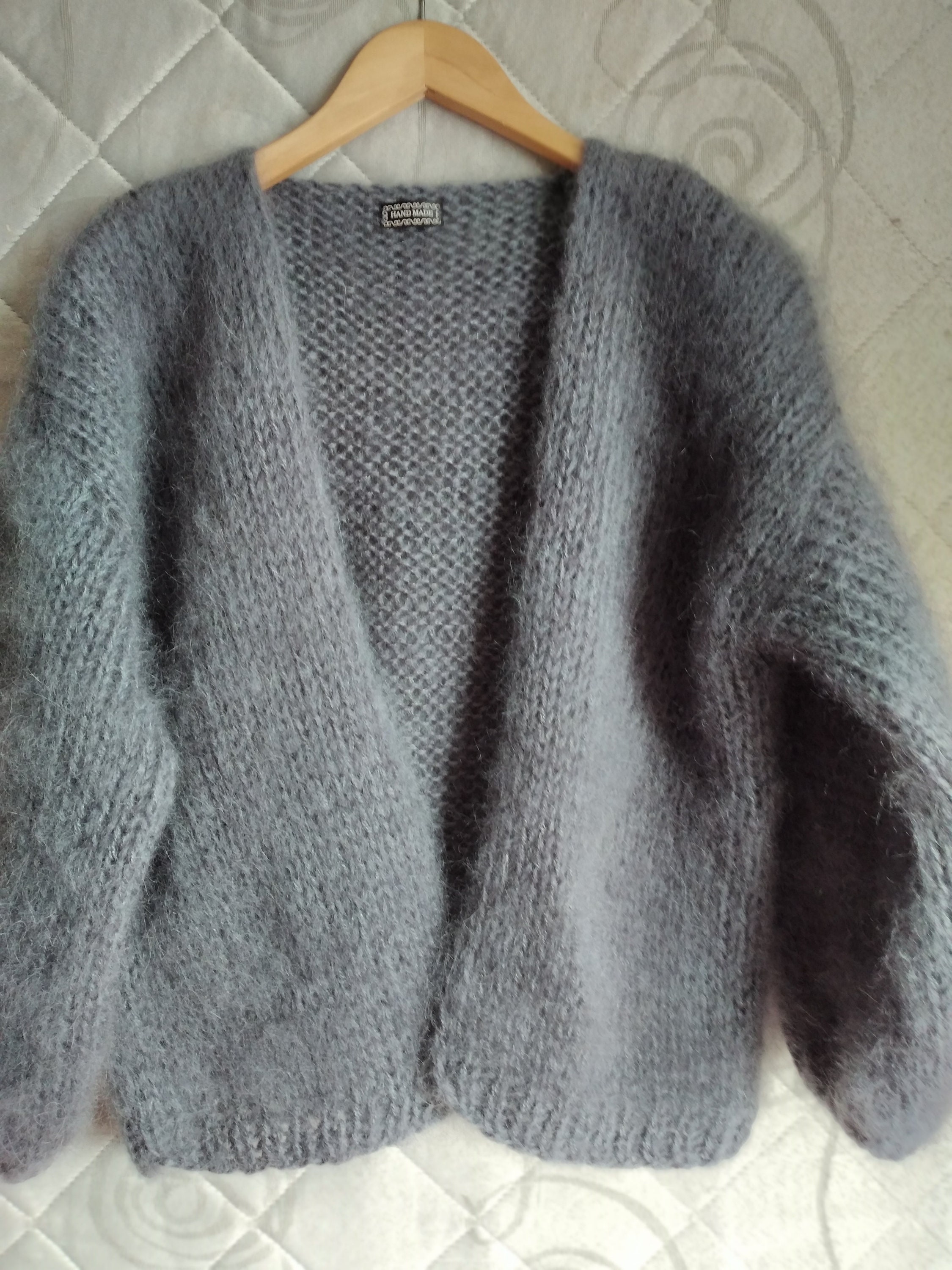 White Mohair Cardigan Oversize Mohair Sweater balloon Sleeves Chunky ...