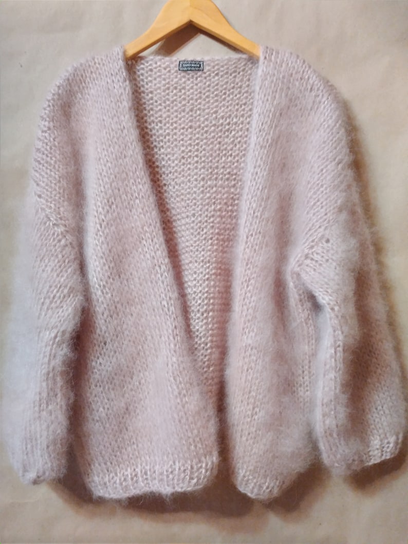 Black White Gradient Oversize Mohair Sweater Handmade Fluffy Knit Jumper One Size Wool Pullover Cozy Winter Knitwear