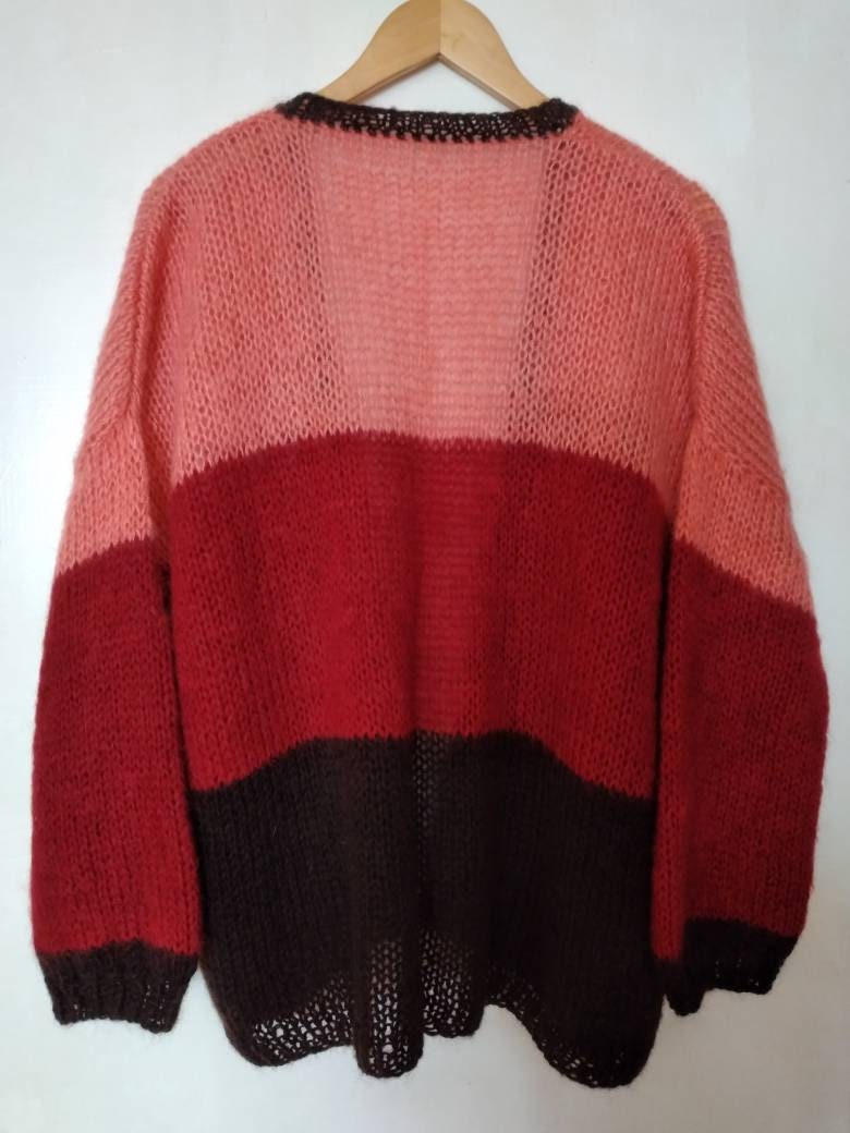 Striped Mohair Cardigan -chunky Knit Jaket-ready to Ship