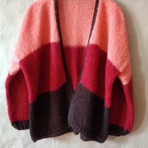 Striped Mohair cardigan -Chunky knit jaket-Ready to ship - Hand Knit cardigan -Angora Wool cardigan -  Oversize jaket,  Mohair sweater