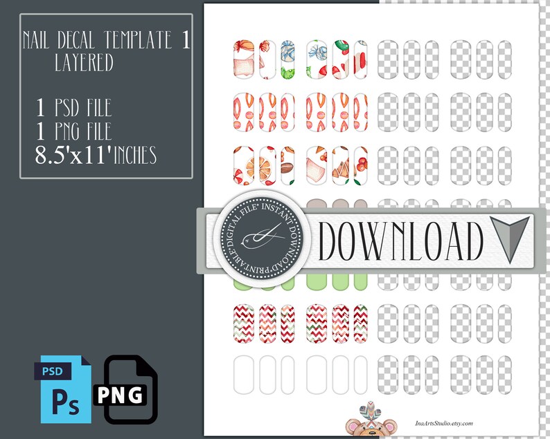 Custom nails printable template, Nail stickers diy, Nail decal make your own, Custom nail wrap design Nail art PSD Nail stamping PNG 