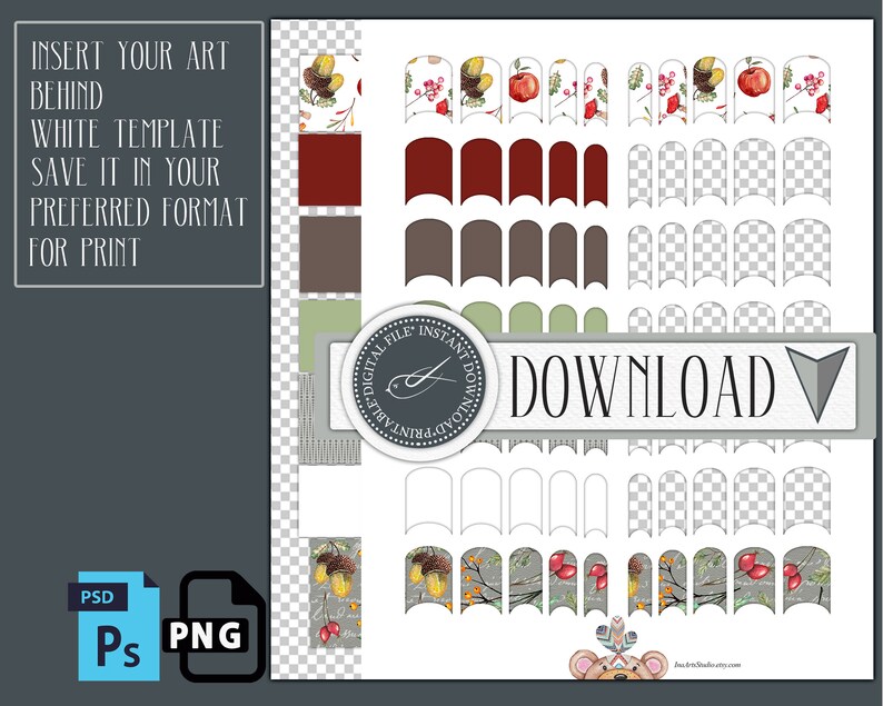 Nail Decal Template Digital Printable Nail Wrap Make Your - Etsy
