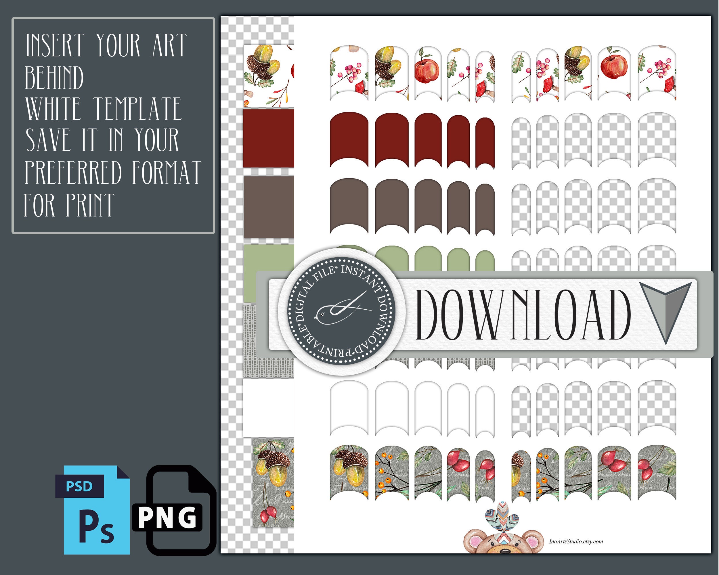 Nail Decal Template Digital Printable Nail Wrap Make Your - Etsy