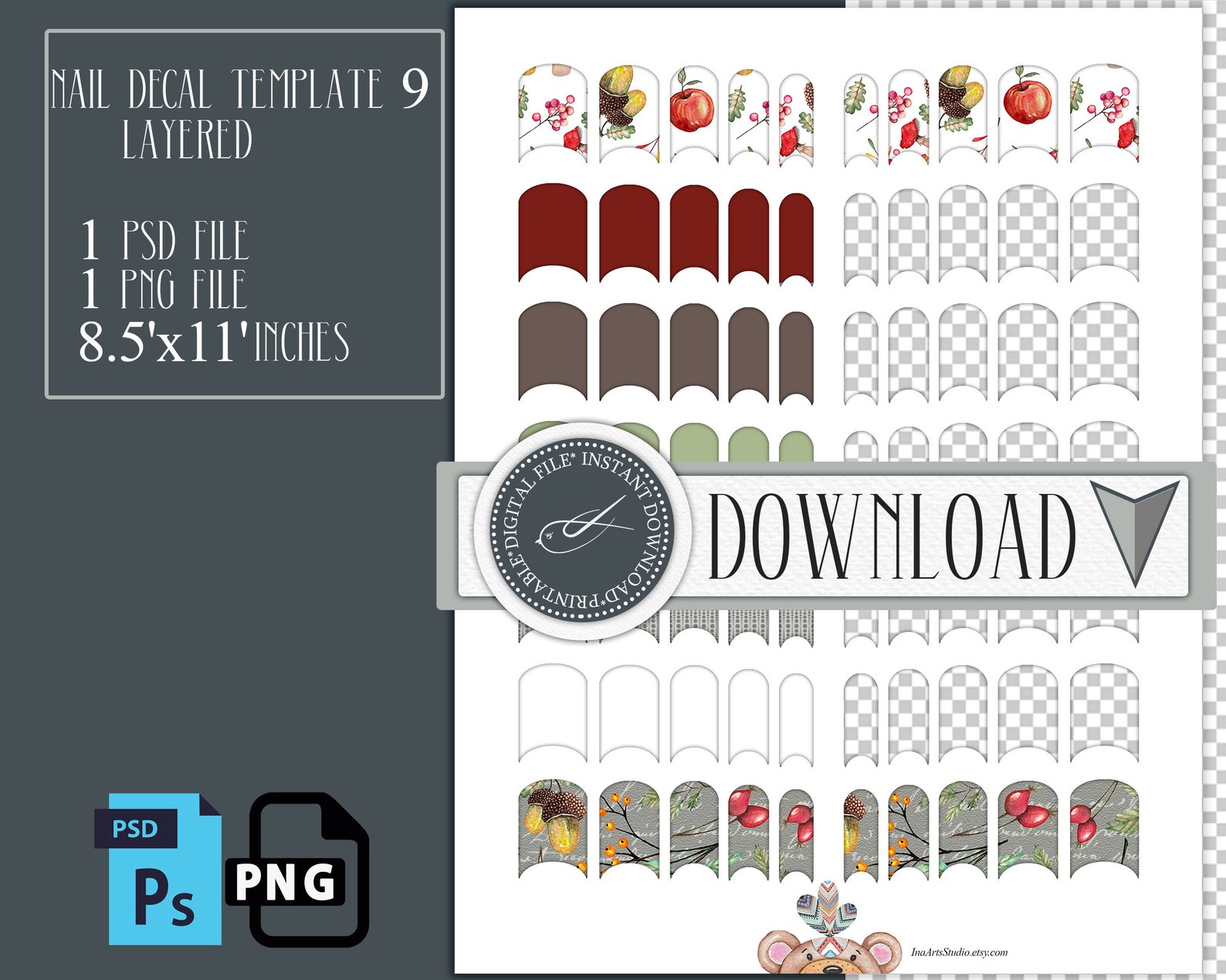 Nail Decal Template Digital Printable Nail Wrap Make Your - Etsy
