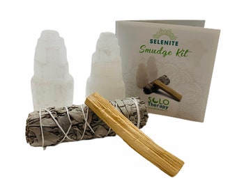 2 Selenite Natural Towers Skyscraper 4" Tall 1 California White Sage Smudge Stick 4" 1 Palo Santo Stick Protect from Negative Energy