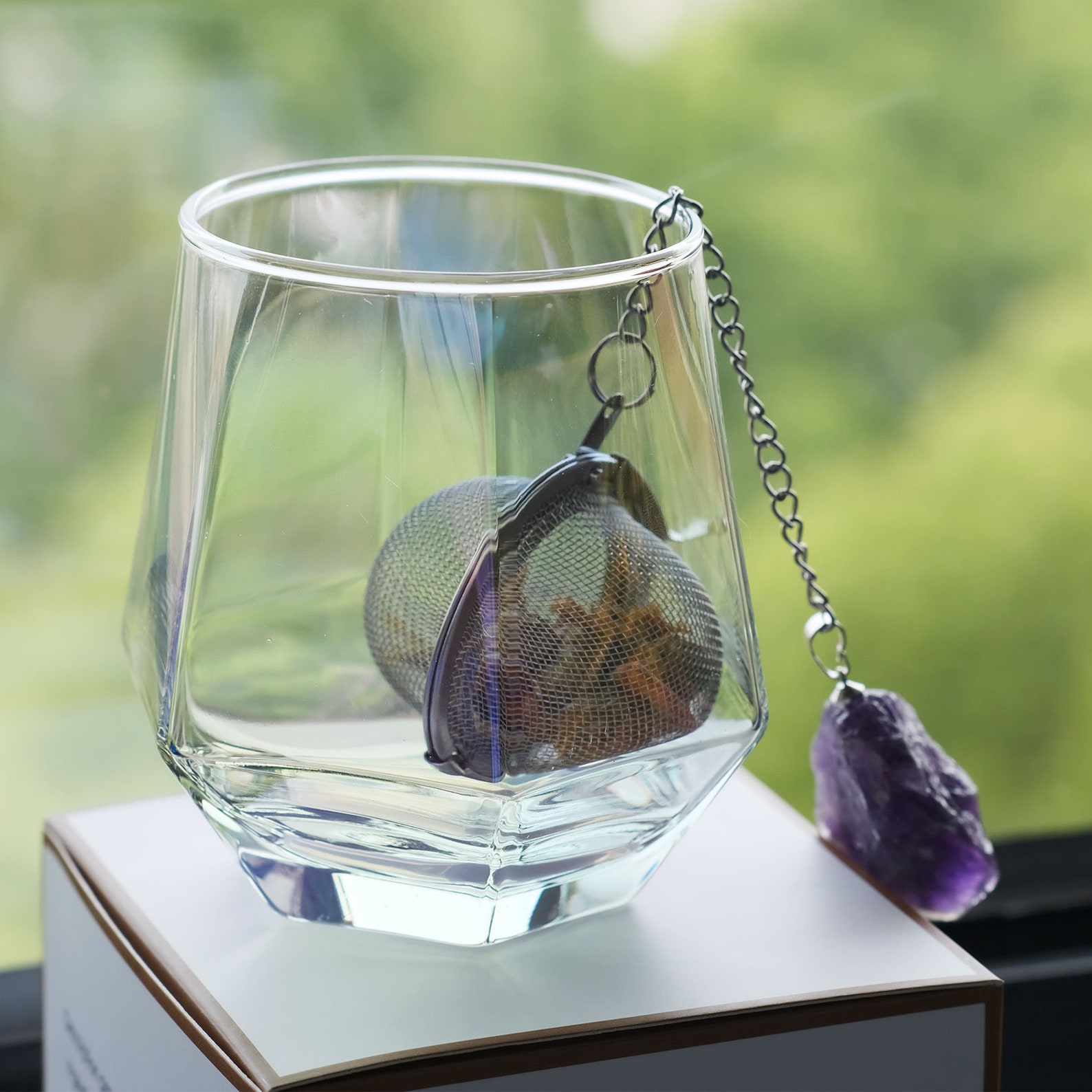 Crystal Tea Infuser Amethyst Crystal Stainless Steel Ball Etsy