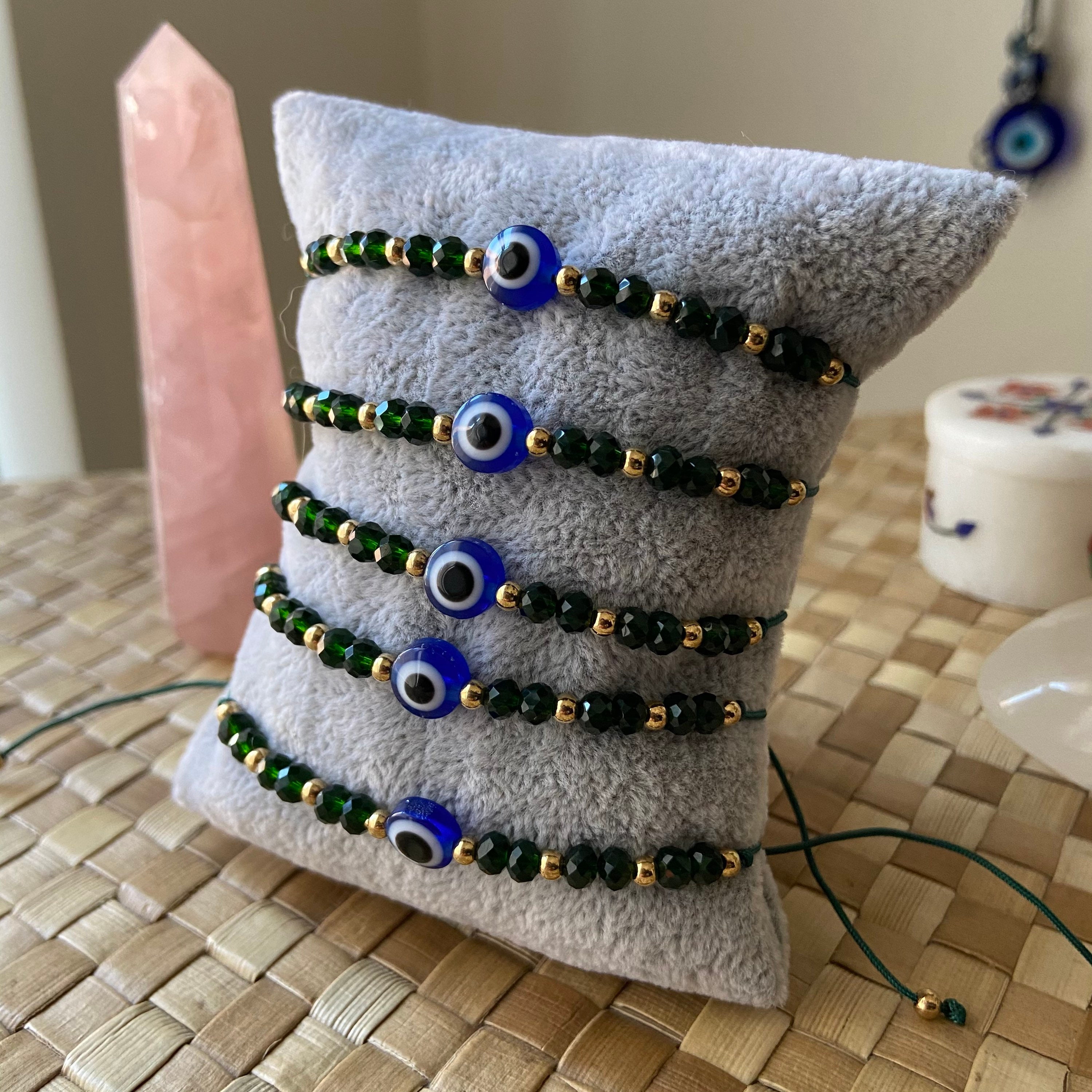 Emerald green evil eye bracelet Etsy