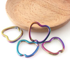 Rainbow Color Apple Shape Key Ring Key Chain Supplies 30*29mm Key Fob Ring Split ring diy Findings for Key Chain handmade decoration