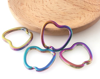 Regenbogen Farbe Apfel Form Schlüssel Ring Schlüsselanhänger liefert 30 * 29mm Schlüsselanhänger Ring Spaltring diy Erkenntnisse für Schlüsselanhänger handgemachte Dekoration
