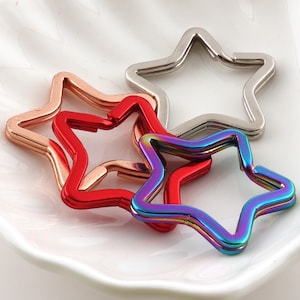 Mix Color Beautiful Star Shape Metal Split Ring Key Ring Buckle For Bag Accessories ,christmas gift, diy handmade 10pcs