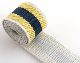 1 1/2inch Cotton Webbing Yellow Stripe Webbing Fabric Key Fobs Strap Webbing Bag Strap for Totes, Backpacks accessories by the yards