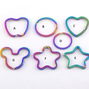 Rainbow Mix Style Beautiful Round/Star/Flower/Heart Split Ring Key Ring Buckle For Keychain Bag Accessories,Christmas gift,diy handmade-4pcs