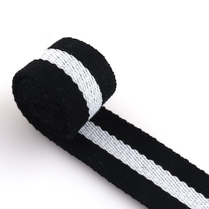 38mm Black color Stripe Webbing Cotton Canvas Webbing for dog collar Bag Straps Belt key fobs bag Accessories