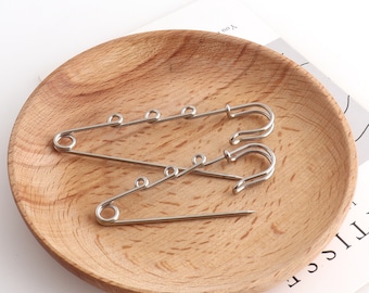 Silver Color Metal Safety Pins 3 holes Brooch Safety pins 78mm/64mm for Garment decoration hardware Accessories